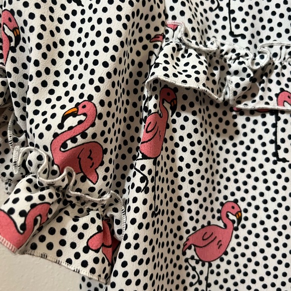 Zara Pink Flamingo Print Blouse with Black Bow - Picture 5 of 7